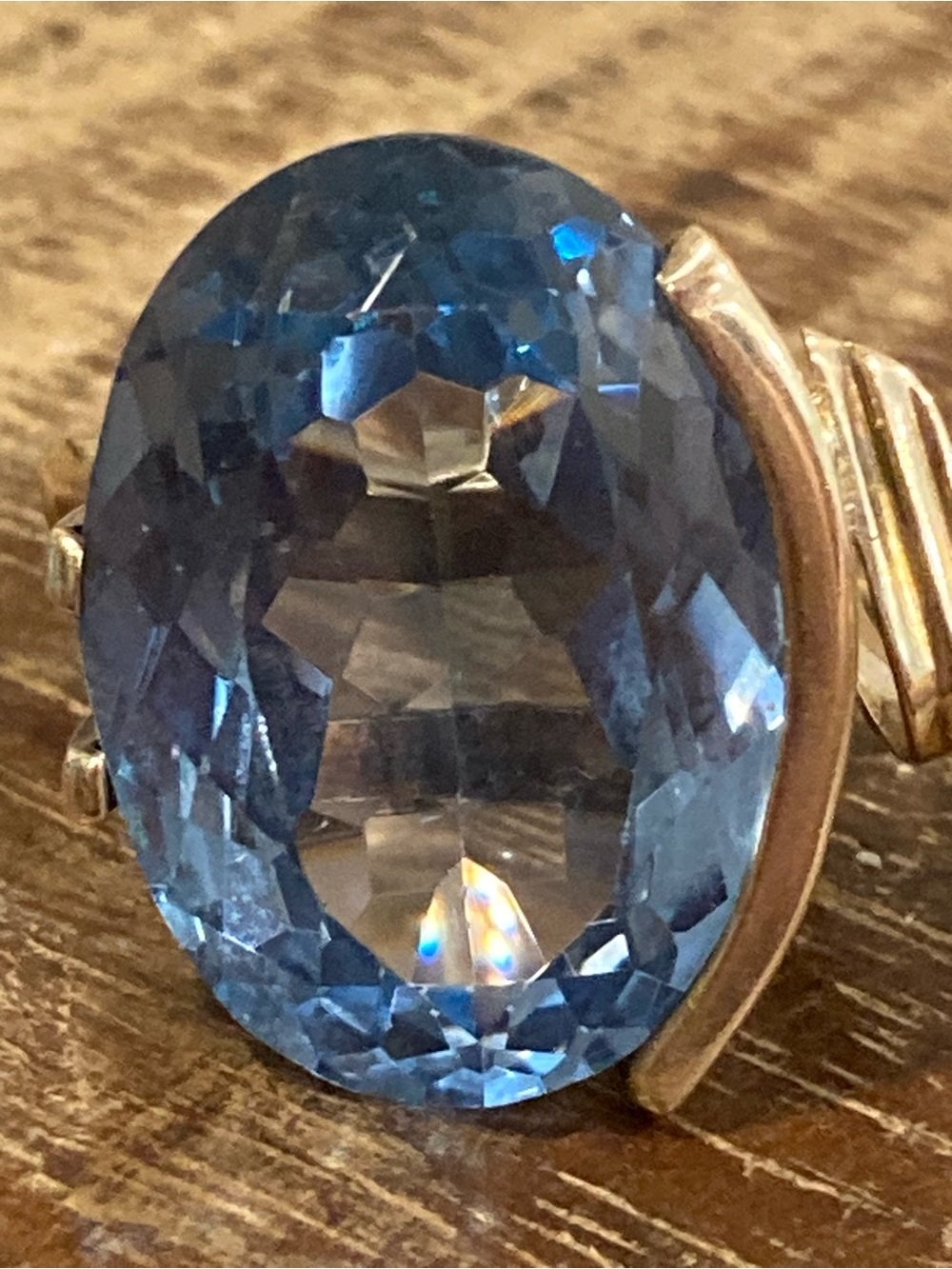 Vintage 14K Gold Abstract Ring Large Blue Oval Gemstone • Size 8.25 • 11 Grams - Picture 15 of 17